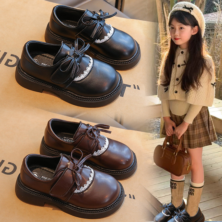Girls' Leather Shoes 2026 Spring and Autumn New Style Children's Princess Shoes Black Loafers Soft Sole Lightweight Shoes