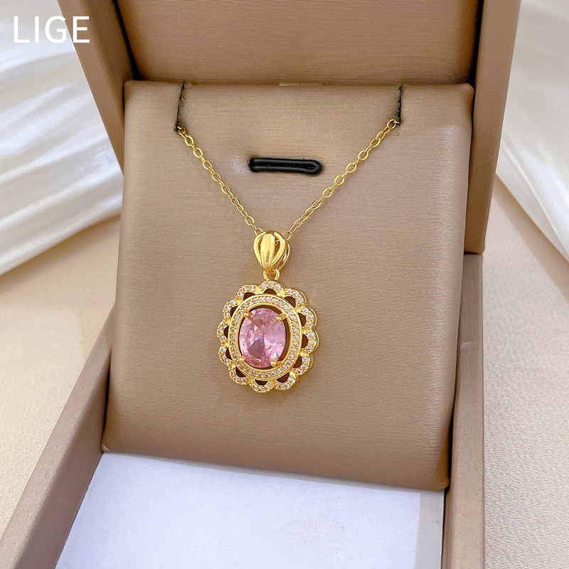 Full Diamond Egg Necklace Luxury Titanium Steel Collarbone Chain_voghion.com
