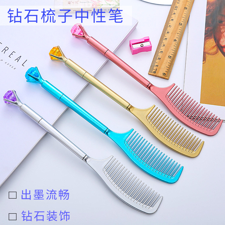 Pluma de gel de forma de peine de diamante de aspecto alto papelería Linda pluma de agua de estudiante suministros de oficina pluma de firma de tubo de aguja