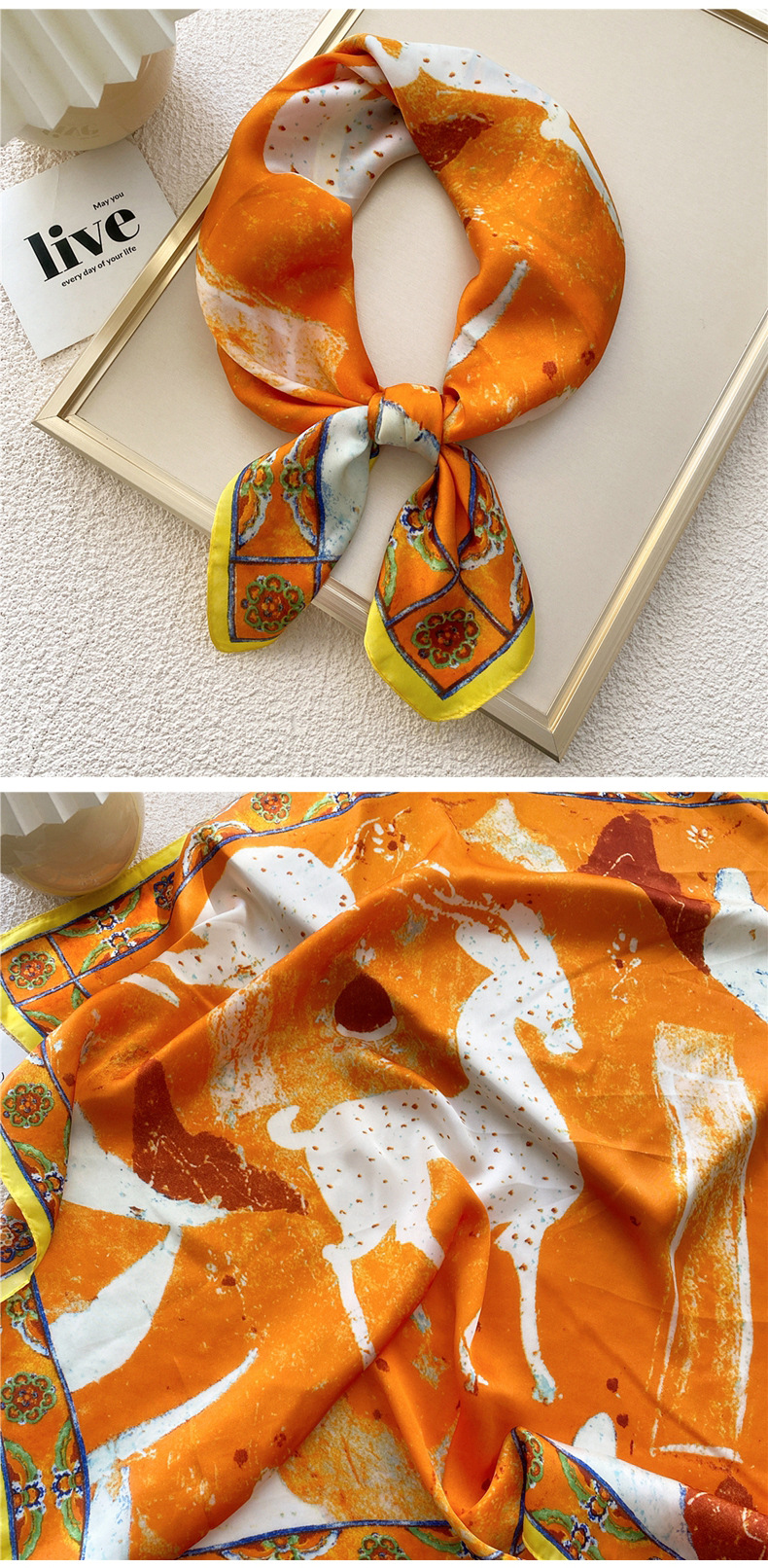 50g Weight Silk Scarf Classification Travel Occasion Silk Material Unisex Gender Printing Design Sweet Style Grey, Red, Green, Blue, Yellow, Black Color Unisex Sweet Silk Printing Silk Scarf 14