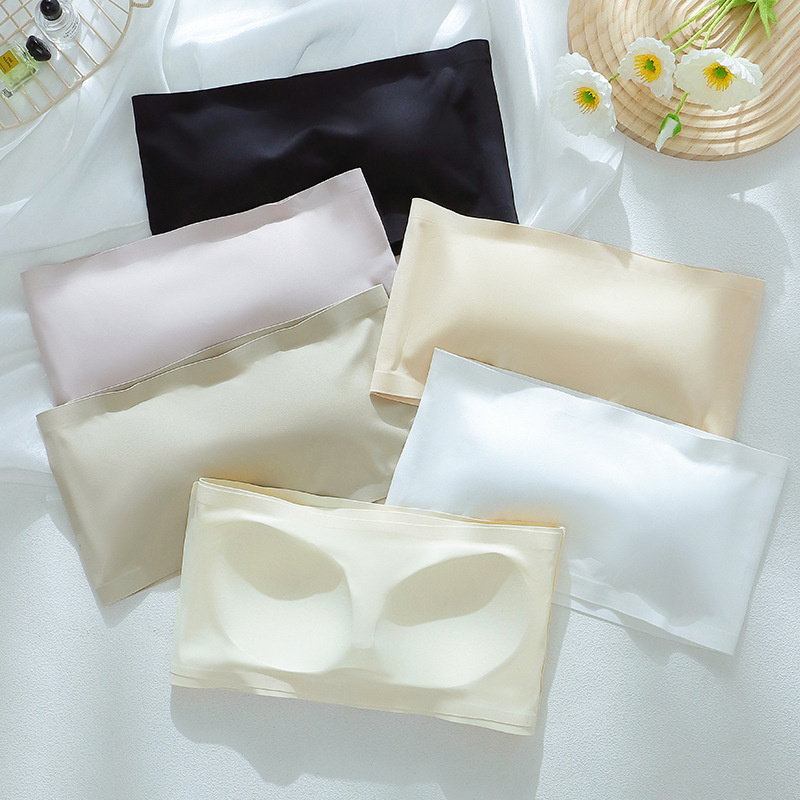 One-Piece Fixed Cup Seamless Strapless Bra, Anti-Exposure Ice Silk Mango Cup, Strapless Base Layer Wrap-Around Bra, Seamless Camisole