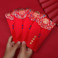 Red envelope wedding Chinese style tassel wedding glitter paper red envelope Chinese style creative bronzing newlywed cardboard red envelope bag