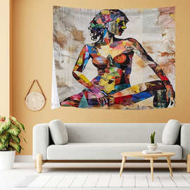 跨境爆款亚马逊挂毯抽象人物挂画挂布背景布卧室客厅 图片定 制DI