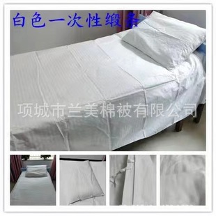 Medical Disposable Bed Sheetss White Chemical Fiber Three-Piece Quilt Cover Pillowcase Blue Summer Cool Quilt Silk Quilt Pillow Core