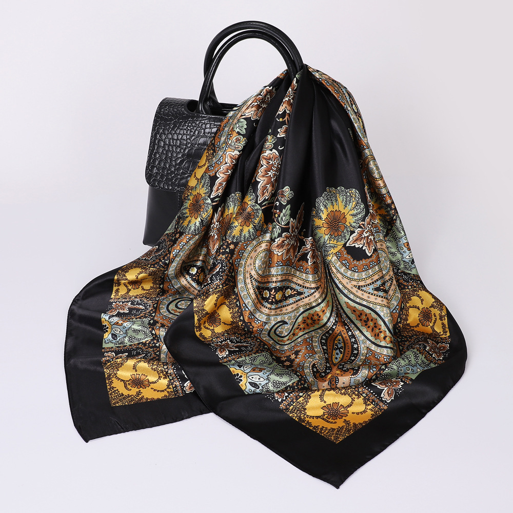 Women's Gender Printing Design Women's Lady Monogram Satin Printing Silk Scarf