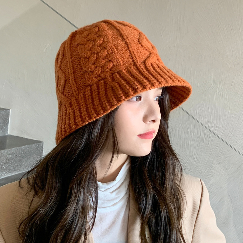 Sombrero de lana roja de invierno y otoño de lana multicolor calentamiento japonés mostrando cara pequeña gorra de cubo de punto gorra pescador