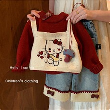 甜小司女童加绒加厚毛衣假两件新款小童女宝宝洋气一体绒毛衣可爱