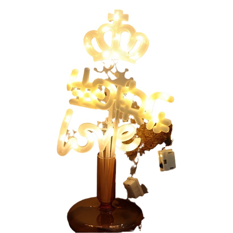 Luces decorativas, empaques para flores, luces blancas cálidas de feliz cumpleaños, luces con letras en inglés para confesiones del Día de San Valentín, empaques creativos para flores