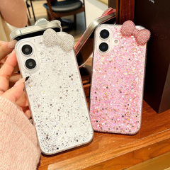 エポキシ樹脂製グリッターリボン付きスマホケース、iPhone 17 Pro Max、iPhone 16、iPhone 14対応、女性向け、ソフトタイプ