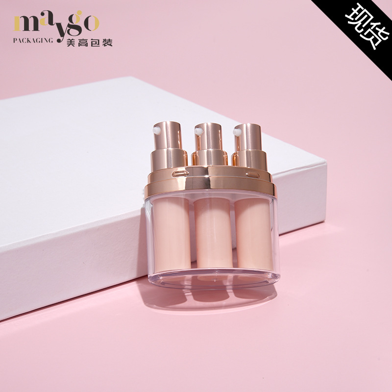 En stock productos para el cuidado de la piel 15ml botella de loción de tres tubos de acrílico crema de ojos crema de mañana y noche botella de viaje cosmética portátil sub-botella