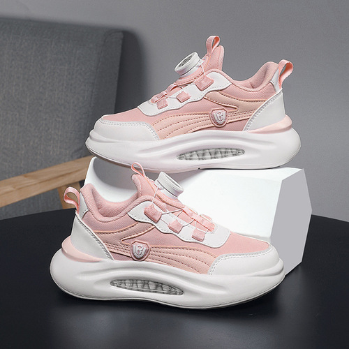 Children's Sport Shoes Autumn New Leather Surface Kids Sports Shoes For Older Children Soft Sole Anti-Slip Rotation Button Shoes