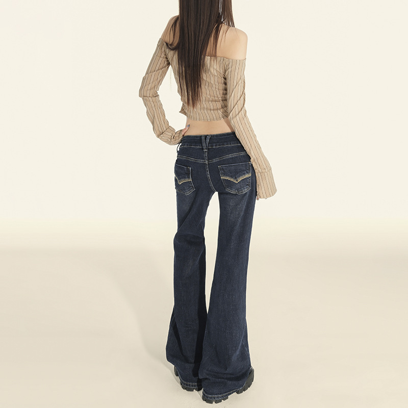 美式复古辣妹牛仔裤女2025年秋新款低腰弹力百搭双扣弹力微喇叭裤