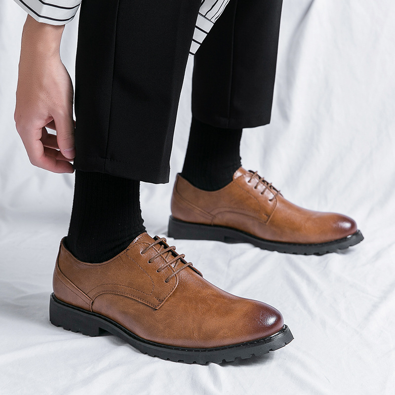 Transfronterizos de 48 yardas zapatos de cuero de hombre de negocios zapatos de boda con suela gruesa aumentando lazos bajos para hombres zapatos de cuero de color pulido