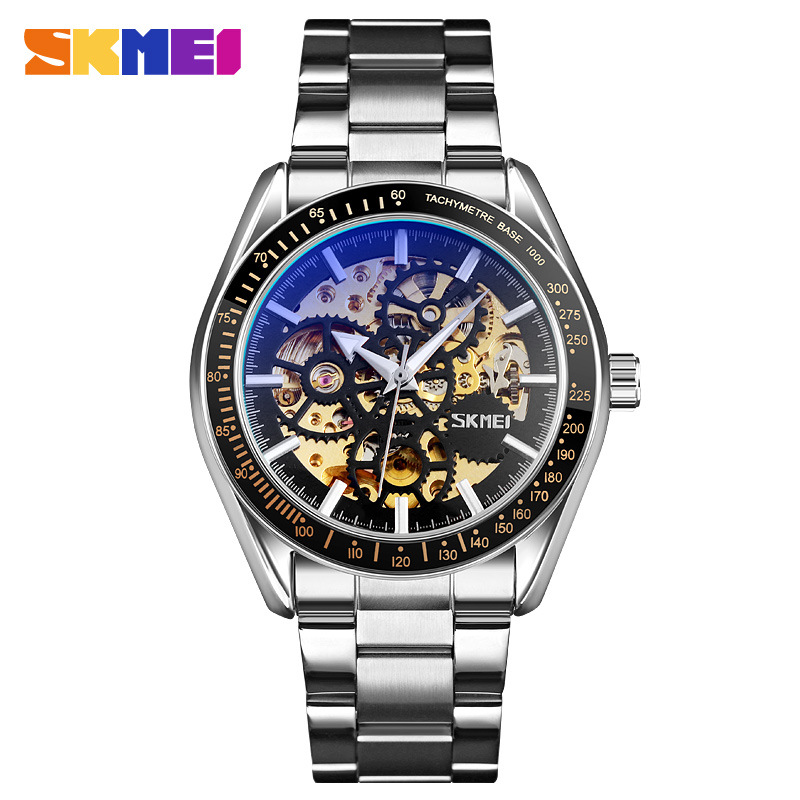 Time Beauty SKMEI Fashion Hollow Through Bottom Fully Automatic Mechanical Watch Men's Watch Business Steel Band Watch 9194