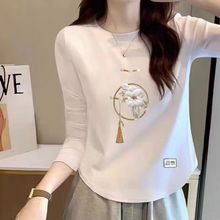 秋冬季新款长袖t恤女圆弧形国风不规则宽松遮肚子时尚洋气打底衫