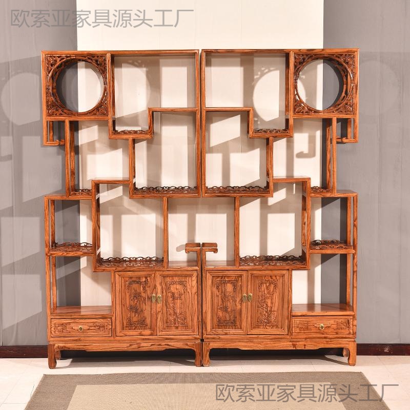 博古架实木中式多宝阁置物架古董茶叶架展示柜摆件隔断玄关陈列柜