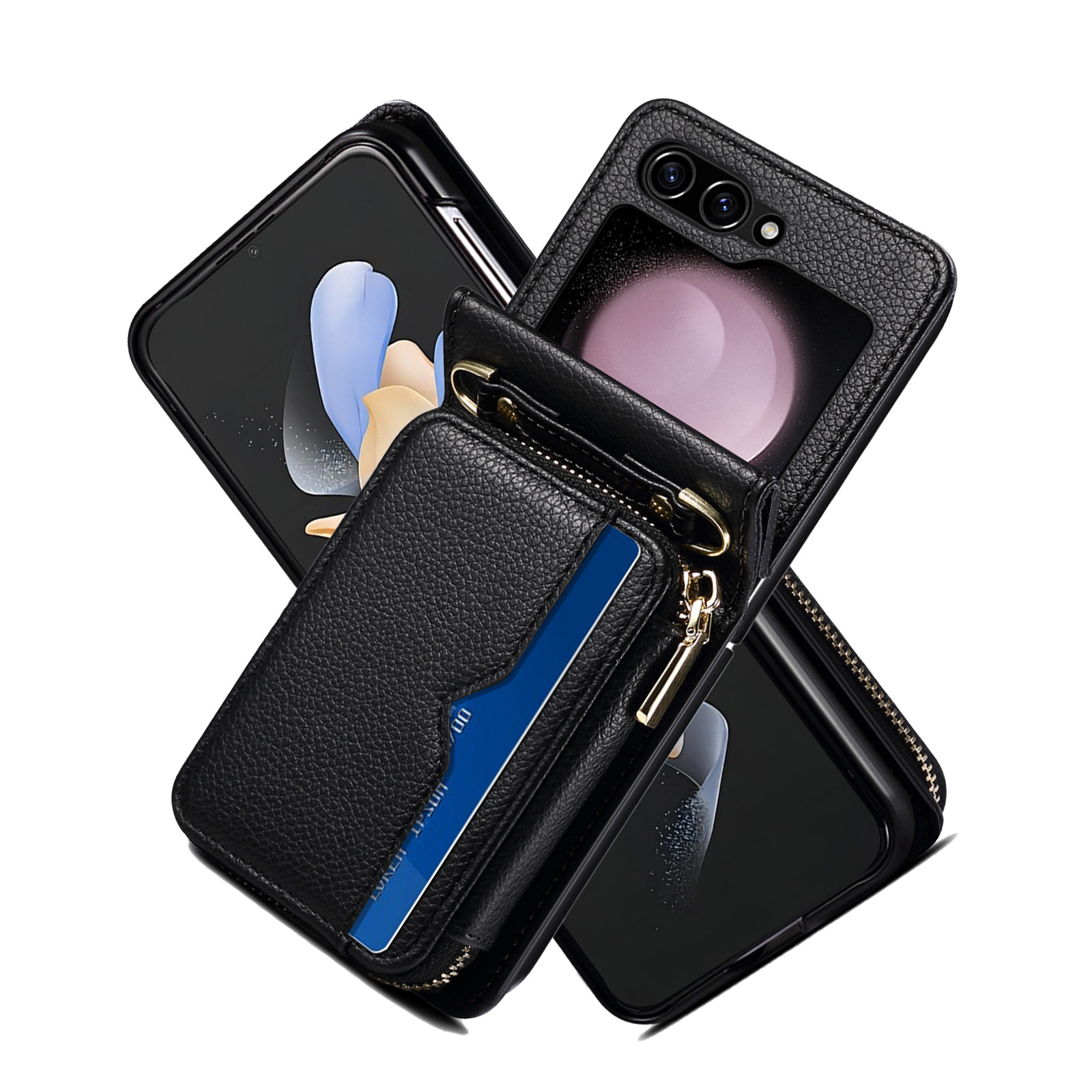 Folding Phone Case For Samsung Z Flip 5 Z Flip 4 With Mirror Strap_voghion.com