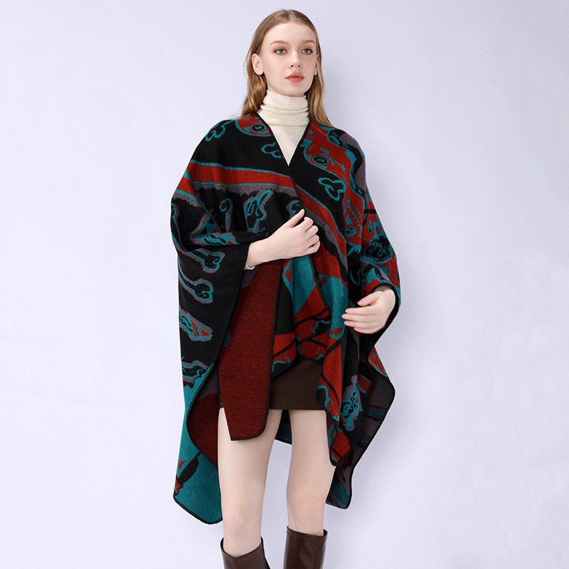 Otoño e Invierno nuevo estilo de Cachemira estilo étnico multi-color chal exterior split capa grande engrosada bufanda capa caliente
