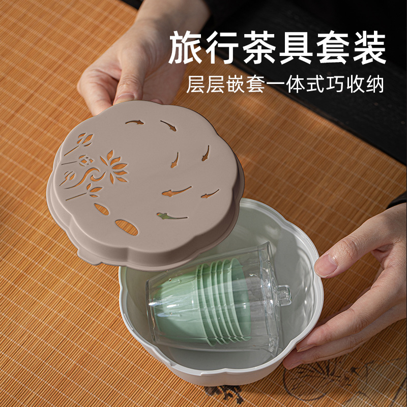Travel Tea Set, Thickened and High Temperature Resistant Portable Teapot Set, Home Tea Making and Hospitality Kung Fu Tea Set with Tea Tray for Delivery