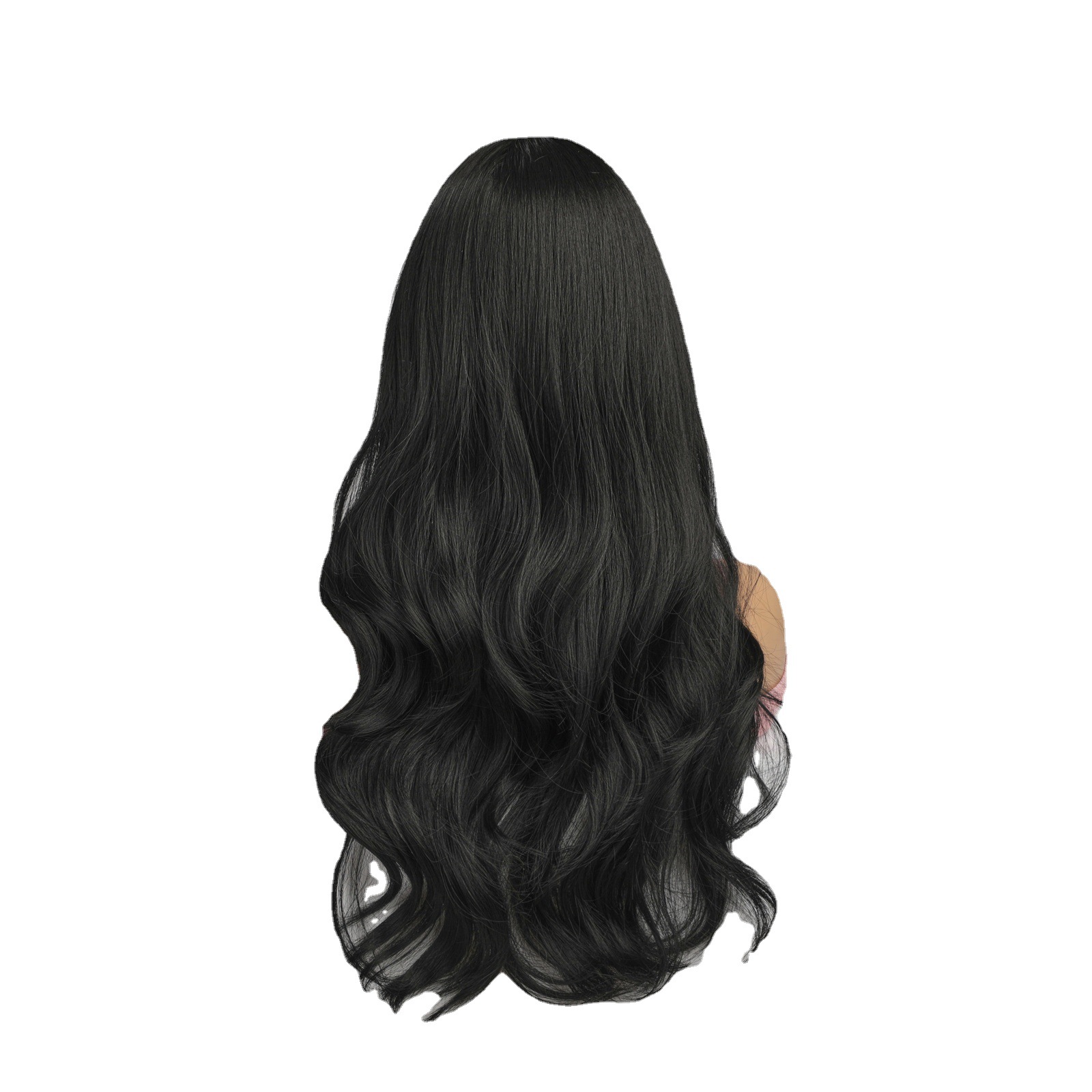 Peluca europea y americana de las mujeres tocados de longitud media de ocho caracteres Bangs negro largo pelo rizado fibra química peluca Peluca de pelo