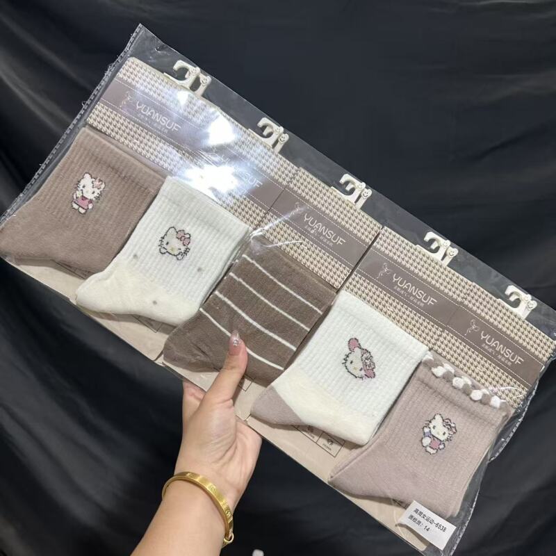 秋款新品！燕麦色女士运动袜简约条纹袜混搭中筒棉袜ins风潮袜|undefined