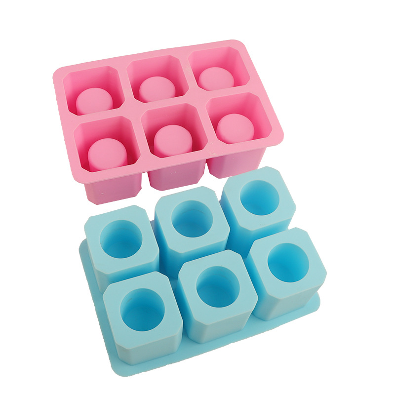 Molde de helado cuadrado de taza de hielo de 6 piezas de silicona, caja de hielo hueca de bricolaje, artefacto de hielo congelado, molde de taza de hielo de barra, transfronterizo
