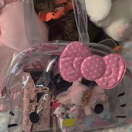 可爱Hello Kitty透明果冻包PVC防水大容量游泳包沙滩包单肩包