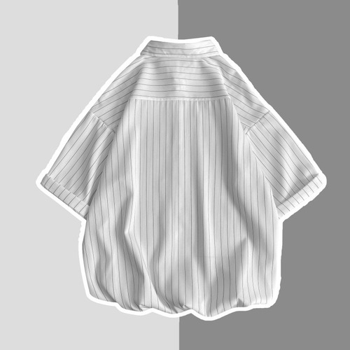 Summer Japanese Striped Casual Solid Color Short-Sleeve Shirt, Hong Kong Style Fresh Casual Literary Versatile Short-Sleeve Shirt