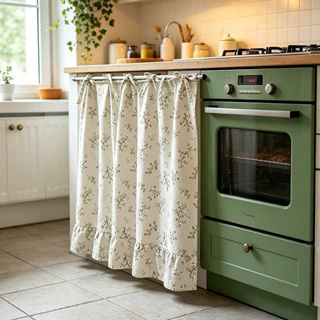 定制 跨境免打孔橱柜柜帘家用短帘 厨房遮挡帘棉麻半帘Oven Skirt