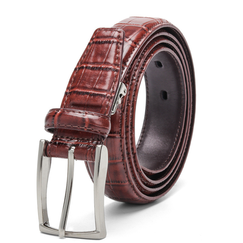 Genuine Leather Men's Belt With Crocodile Pattern And Buckle_voghion.com