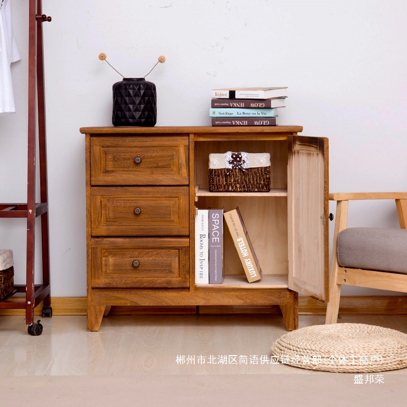 Fábrica directa de cinco cubículos de madera sólida gabinete de almacenamiento sala de estar dormitorio cabecera de cama retrógrado pequeño gabinete borde del estante image 4