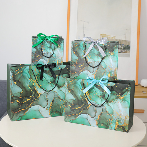 New green marble gift bag, skin care shopping bag, clothing paper bag with printed LOGO packaging bag