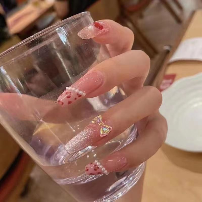 Handmade Phototherapy Manicure Patch Finished Product Little Red Book Leopard Print Pearl Heart Whitening Bride and Pregnant Woman Wearable Nails Handmade Phototherapy Manicure Patch Finished Product Little Red Book Leopard Print Pearl Heart Whitening Bride and Pregnant Woman Wearable Nails