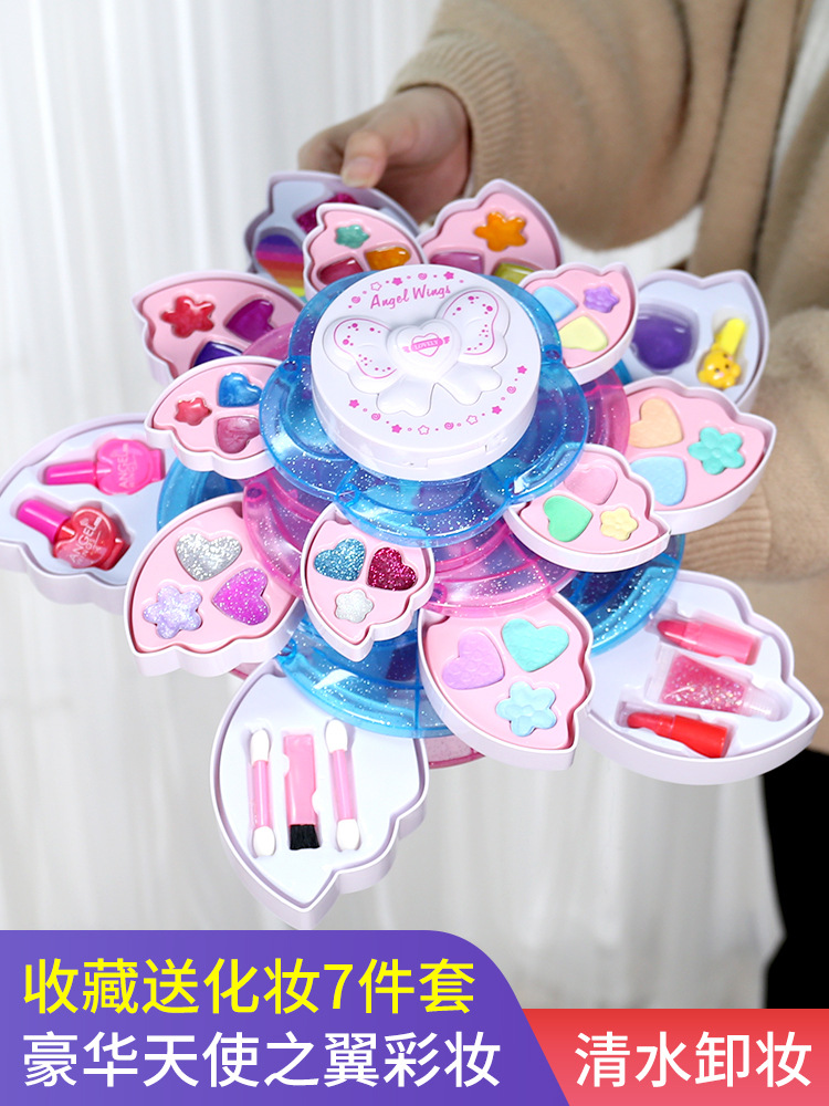 Juguetes de maquillaje para niños de lujo cosméticos para niños juguetes de casa lavable alas de ángel caja de color giratoria