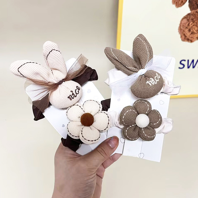 새로운 소녀 머리끈 고급감 헤어링 어린이 밀크카색 꽃 머리끈 아기 머리를
