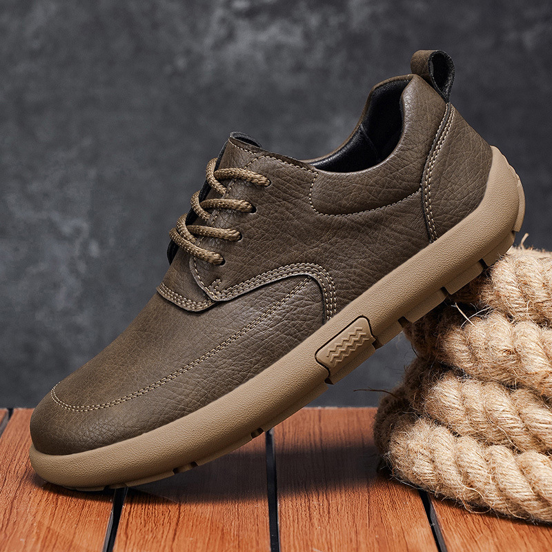 Spring Casual Shoes Large Size Men's Leather Shoes Breathable Soft Sole Retro Work Shoes Big Head Shoes Men's Trendy Sho_vogvips.com