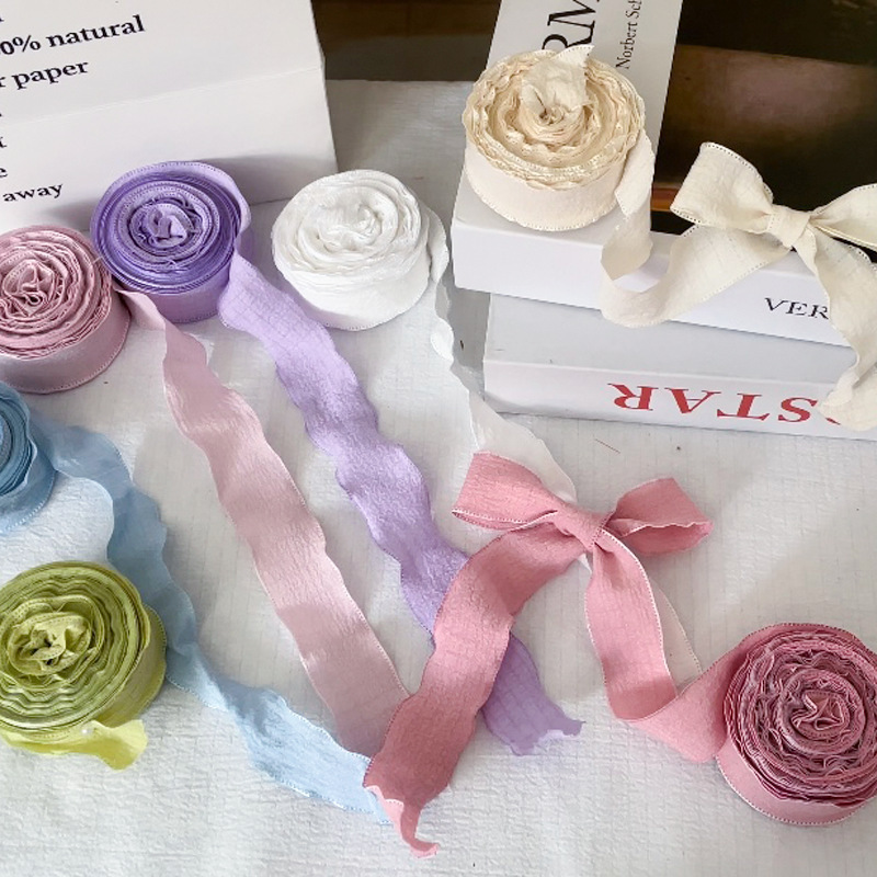Korean-Style Lace Pleated Ribbon Women's Day Decorative Ribbon Bow Ribbon Weaving Material Cake Packaging Ribbon