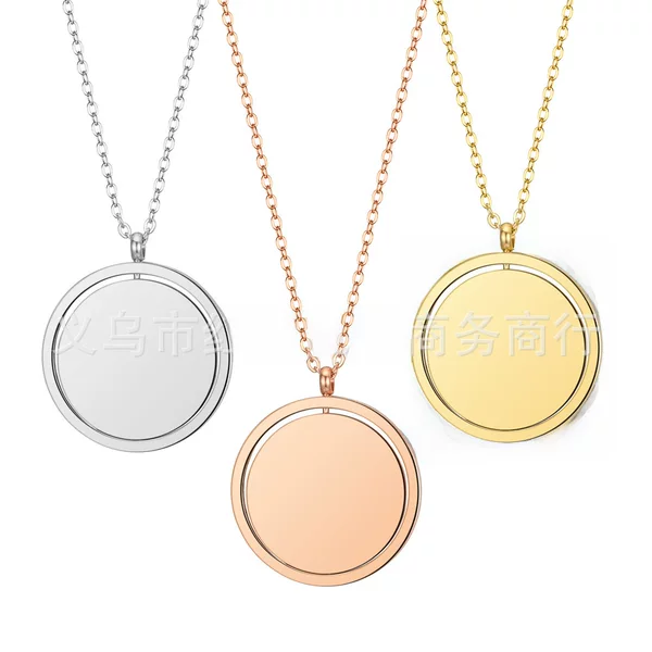 Cross-Border Supply Manufacturer Direct Supply Titanium Steel Rotating Round Plate Can Be DIY Engraved Necklace Pendant Stainless Steel Blank Pendant
