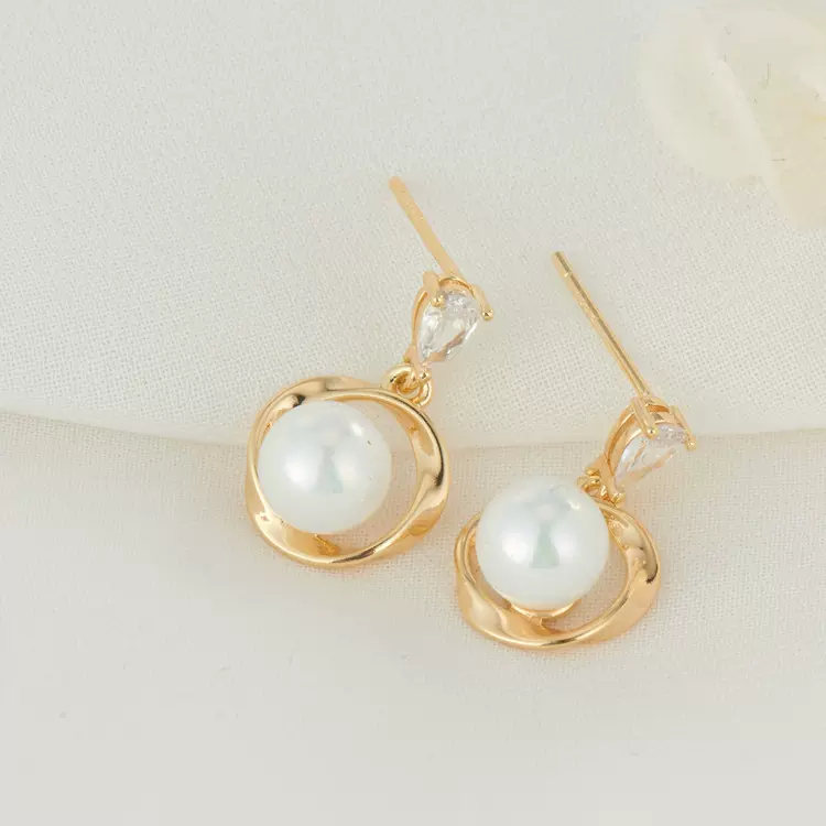 14K包金珍珠托圆形耳钉手工diy耳饰耳坠高级感耳钉银时尚跨境款