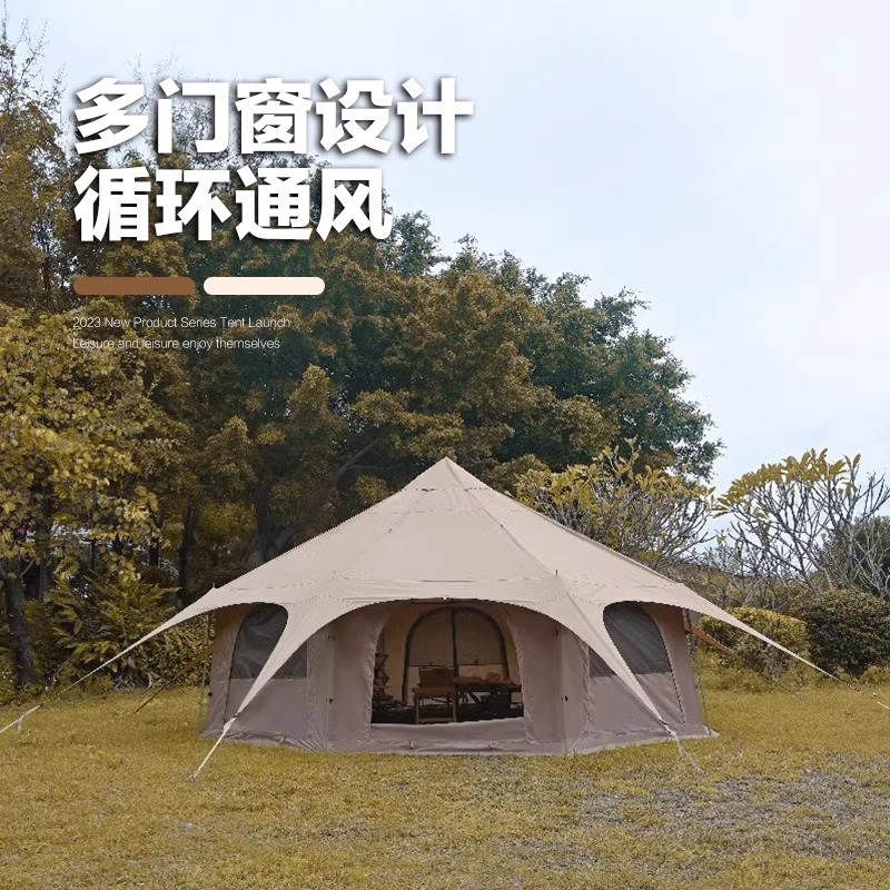 Camping al aire libre mochila tienda de circo gran lluvia octogonal lujosa tienda de algodón