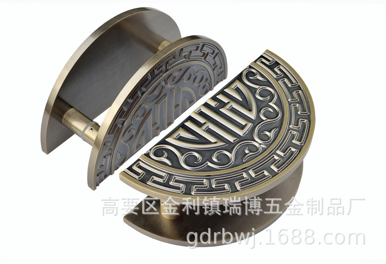 古铜色雕刻门把手中式玻璃门木门把手实心铝板定制对装