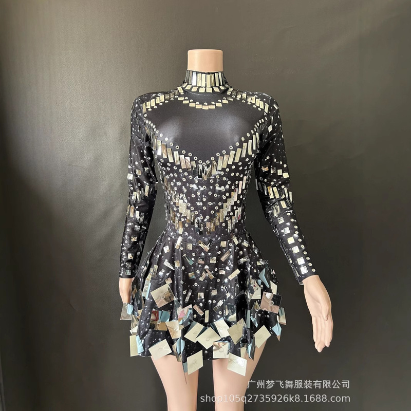 Cross-Border European and American Fashion Short Skirts Stage Performance Costumes Suitable for Performances Sequined Slim-Fit Outfits