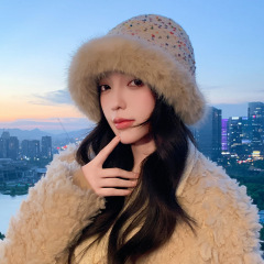 彩色波点针织毛绒帽子女秋冬季大头围防寒保暖帽休闲百搭包头帽韩