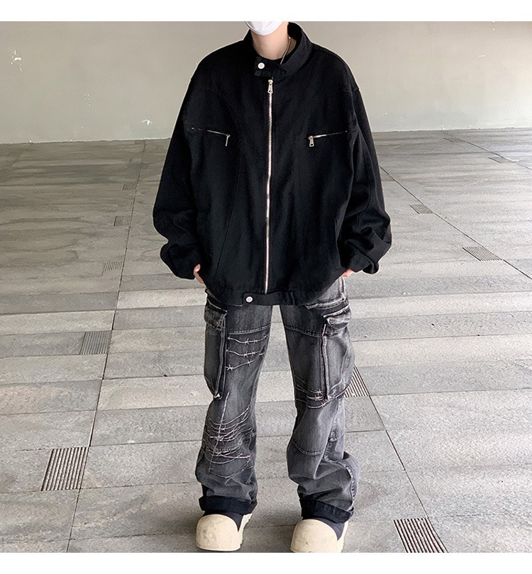 Men's Trendy Baseball Jacket Zipper Design Workwear Autumn Style_voghion.com