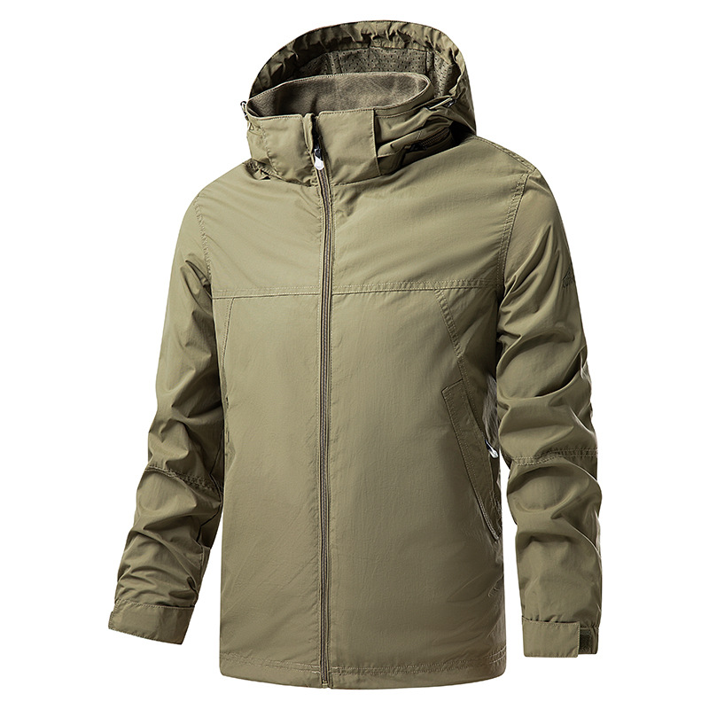 Montaña al aire libre traje de asalto pareja chaqueta casual chaqueta con sombrero de color combinado chaqueta transpirable impermeable chaqueta de montaña