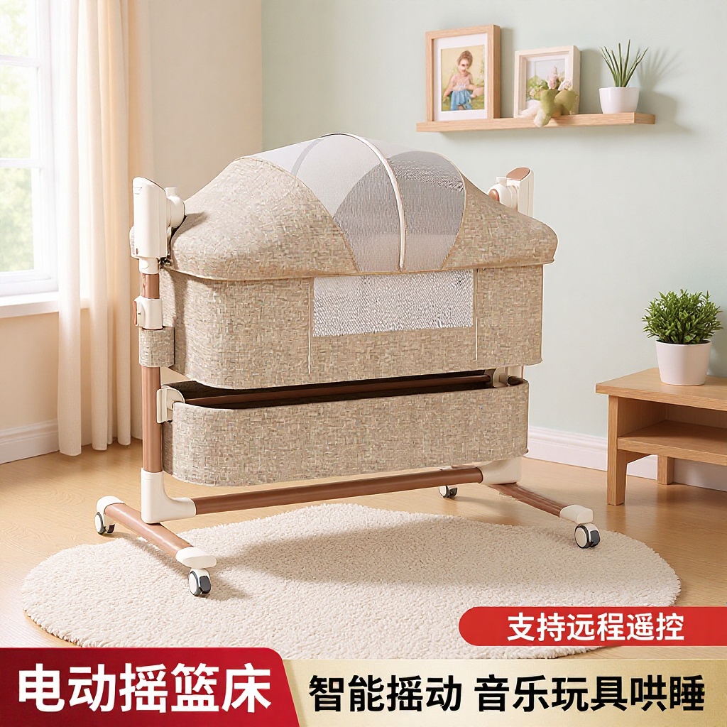 Smart Electric Baby Crib That Can Be Attached to a Large Bed, Multifunctional Cradle Bed, Newborn Bedside Bed, Movable Sleep Aid
