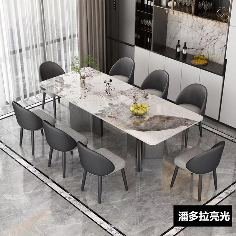 Italiano simple moderno gris acero negro Rock placa mesa y silla combinación rectangular de gama alta gran apartamento sala de estar luz mesa de lujo
