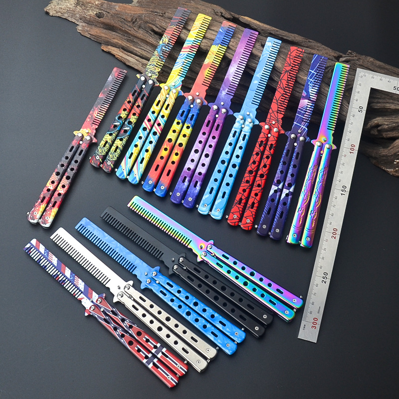 Spot al por mayor cuchillo de mariposa sin abrir peine de mariposa cuchillo plegable cuchillo de práctica de mariposa cuchillo de juguete de práctica para principiantes