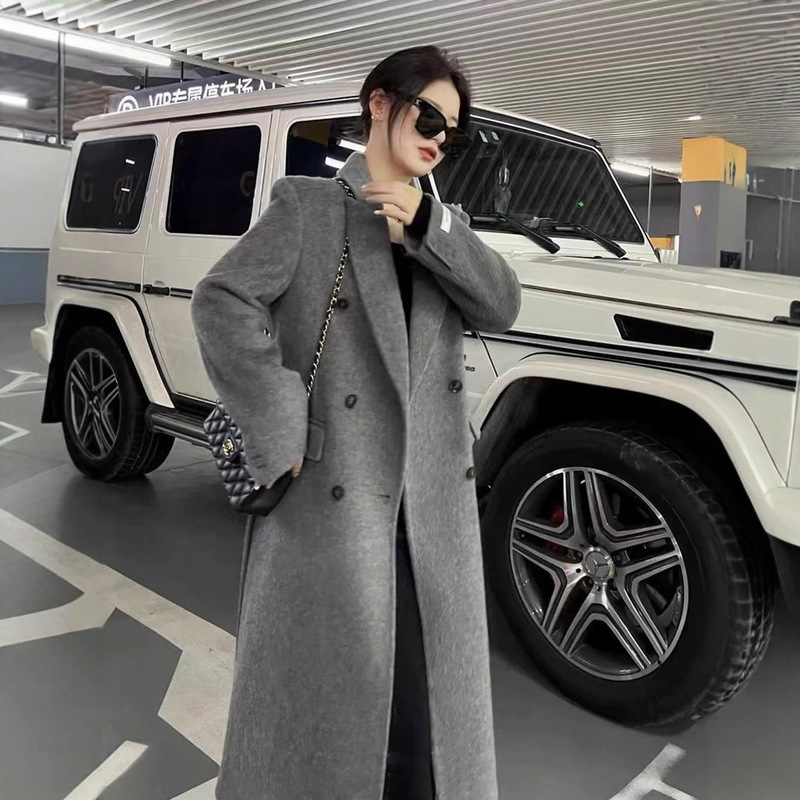 【3001] Slim High-End Double-Sided Wool Outwear, Right Shoulder, Long Suit Belt, Double-Sided Cashmere Outwear