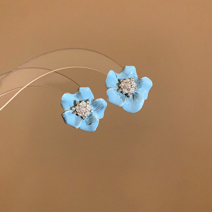 Pendientes de perlas de flores de diamantes con aguja de plata Pendientes de temperamento dulce de moda elegante francesa Pendientes de lujo ligero de alta gama mujeres